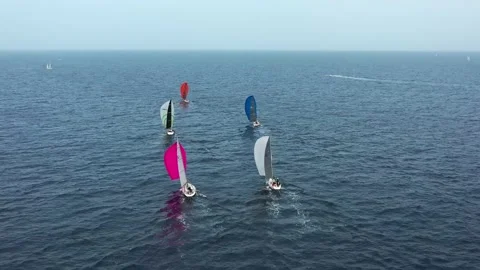 AERIAL // 360 degrees around a group of yachts during Rolex Middle Sea Stock Footage 170751612