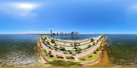 Aerial 360 drone vr Key Biscayne Beach Florida Stock Footage 334794616