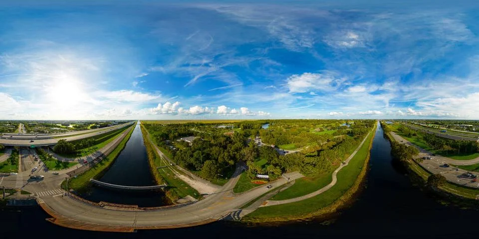 Aerial 360 equirectangular image of Markham Park Sunrise Florida USA Aeria... Foto stock