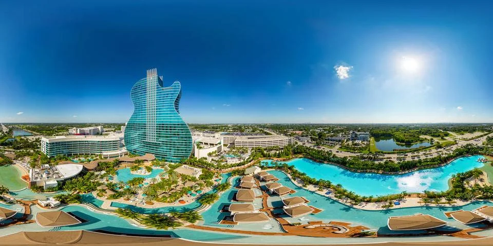 Aerial 360 spherical equirectangular panorama Hard Rock Casino O Hollywood... Stock-Fotos