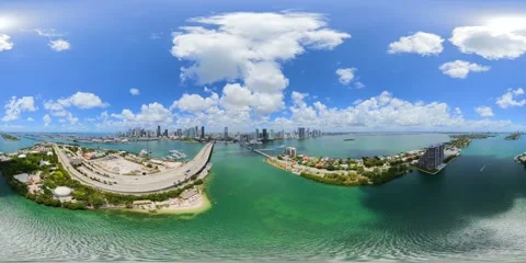 Aerial 360 tour Miami Biscayne Bay Venetian Islands 2026 Stock Footage 335607853