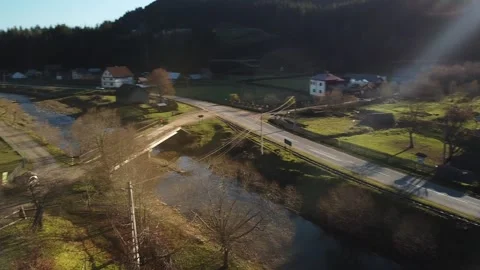 Aerial 360 View Over Mountain Village from Bucovina Moldovita Stock Footage 221204103