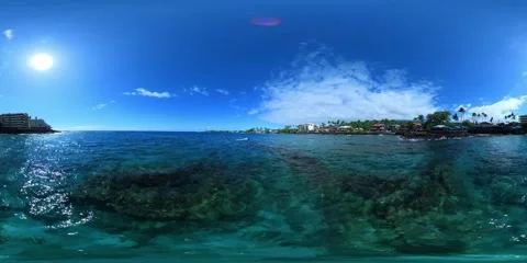 Aerial 360VR Video - Hover Over Water to Flying Above Coastline Stock Footage 266094283