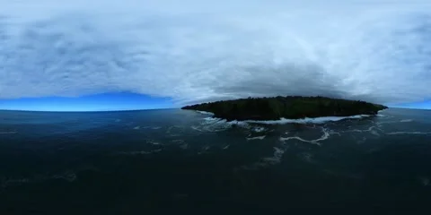 Aerial 360VR Video Hovering Over Ocean, then Flying Under Bridge Stock Footage 266095002