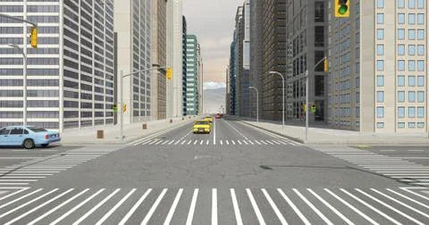 Aerial 3D City Flight Render Over The Road Stock Illustration