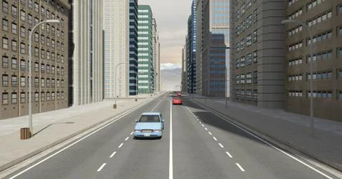 Aerial 3D City Flight Render Over The Road Stock Illustration