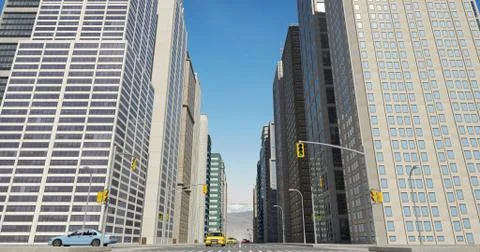 Aerial 3D City Flight Render Over The Road Ilustração Stock