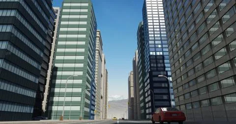 Aerial 3D City Flight Render Over The Road Ilustração Stock