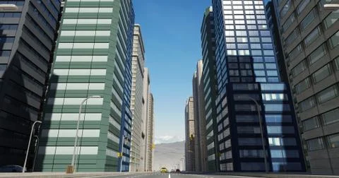Aerial 3D City Flight Render Over The Road Ilustração Stock