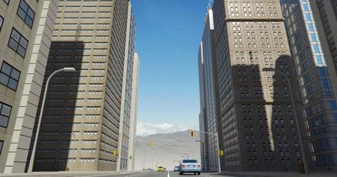 Aerial 3D City Flight Render Over The Road Stock Illustration