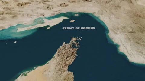 Aerial 3D Map Flyover of the Strait of Hormuz Connecting Persian Gulf and Gu Stock Footage 331663374