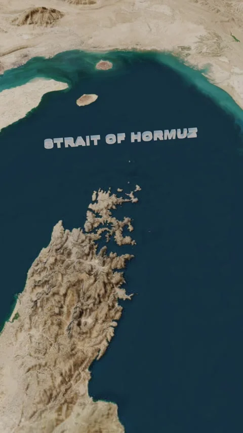Aerial 3D Map Flyover of the Strait of Hormuz Connecting Persian Gulf and Gu Stock Footage 331663377