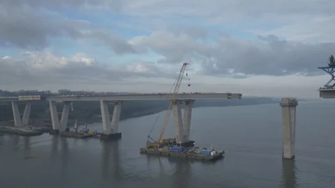 Aerial 4 of the Construction of Queensferry Crossing, Scotland, Oct 2016 Video stock 79793023