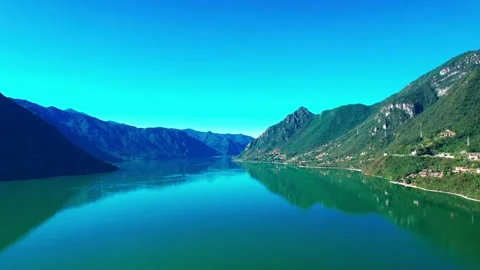 Aerial 4K above Flight view Idro Lake drone Lombardy Italy Stunning Stock Footage 205559853