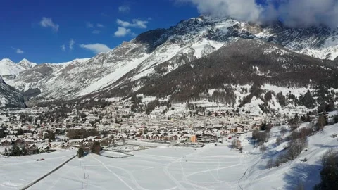 Aerial 4K - Bormio, Italy, view of the town in winter Stock Footage