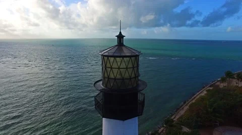 Aerial 4K Cape Florida Lighthouse Bill Baggs State Park Key Biscayne, Florida Stock Footage 58647148