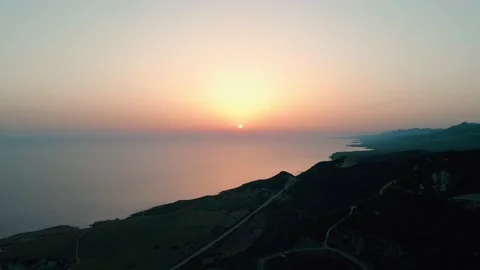 Aerial 4k coastline sunset view from mountain in North Cyprus Video stock 172171263