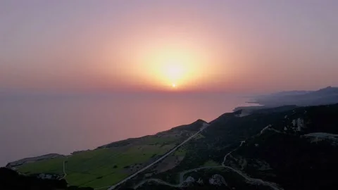 Aerial 4k coastline sunset view from mountain in North Cyprus Stockbeeldmateriaal 172171359