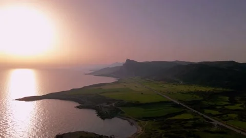 Aerial 4k coastline sunset view from mountain in North Cyprus Vídeos de archivo 172171533