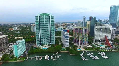 Aerial 4K Downtown Miami, Brickell, and Brickell Key in Miami, Florida Stock Footage 59123269