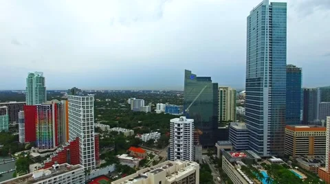 Aerial 4K Downtown Miami, Brickell, and Brickell Key in Miami, Florida Stock Footage 59123544