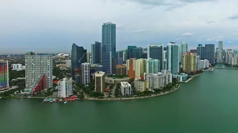 Aerial 4K Downtown Miami, Brickell, and Brickell Key in Miami, Florida Stock Footage 59123598
