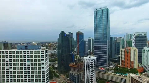 Aerial 4K Downtown Miami, Brickell, and Brickell Key in Miami, Florida Stock Footage 59123666