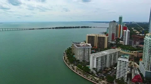 Aerial 4K Downtown Miami, Brickell, and Brickell Key in Miami, Florida Stock Footage 59123785