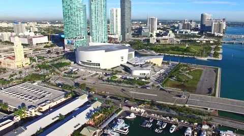 Aerial 4K Downtown Miami, Brickell, and Brickell Key in Miami, Florida Stock Footage 60061553