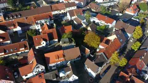 Aerial 4K drone flight over a typical provincial German city Hanau Stock Footage 232068937
