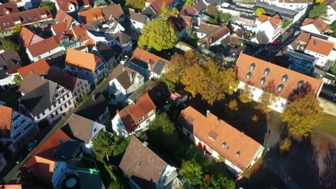 Aerial 4K drone flight over a typical provincial German city Hanau Stock Footage 238942652