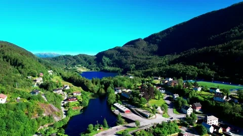 Aerial 4K drone flight view Norway-Fotlandsvag Sognfjord-Osteroy  Stock Footage 200894081