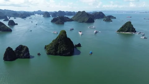 Aerial 4K Drone Ha Long Bay Vietnam Limestone Karst Stock Footage 337868178