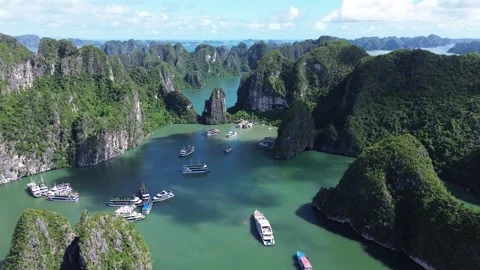 Aerial 4K Drone Ha Long Bay Vietnam Limestone Karst Stock Footage 337868537