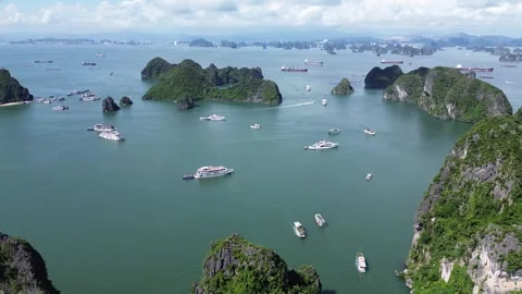 Aerial 4K Drone Ha Long Bay Vietnam Limestone Karst Stock Footage 337868935