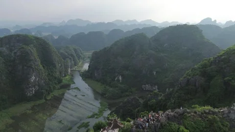 Aerial 4K Drone Ninh Binh Vietnam Limestone Karst Rice Paddies Stock Footage 337936671