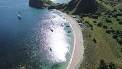 Aerial 4K Drone Pink Beach Padar Island Komodo Indonesia Stock Footage 337808464