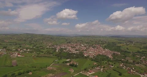 Aerial 4k drone shot above a beautiful small town with buildings Stock Footage 71222650