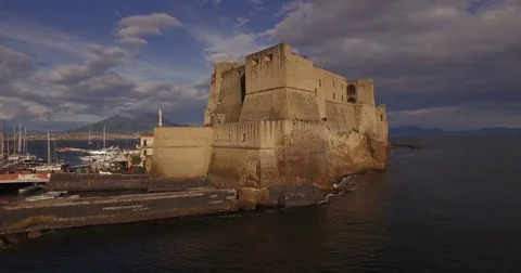 Aerial 4k drone shot castel castle dell ovo in Naples, Italy Stock Footage