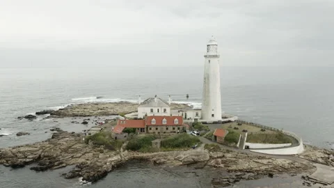 Aerial 4K drone shots of St Mary's Lighthouse Tyneside Stock Footage