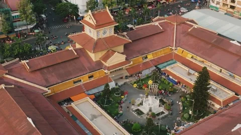 Aerial 4K Drone View of Binh Tay Market Clock Tower, Ho Chi Minh City Stock Footage 319905927