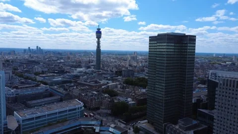 Aerial 4k drone view of BT Tower and Euston Tower in central London 스톡 동영상 314605072