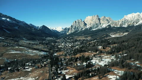 Aerial 4K Drone View of Cortina d'Ampezzo in the Dolomites, including Monte Stock-Footage 142676853