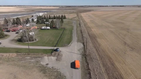 Aerial 4k Drone View of Rural Farmland, Country Road in Agricultural Area Stock Footage 337088197