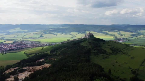 Aerial 4K Drone View of Spiš Castle UNESCO Site and High Tatras Mountains Stock Footage 337898503