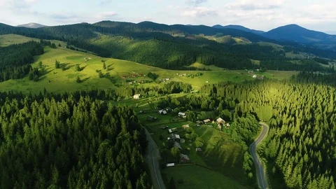 Aerial 4K: Dynamic flight from the mountain Village Stock Footage 78162853