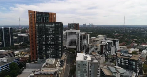 Aerial 4k flying St Leonards  apartment towers in urban living of Sydney city. Stock Footage 134688285