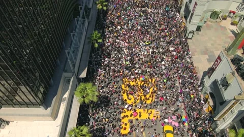 Aerial 4K footage of Black Lives Matter protest in Los Angeles, Stock Footage