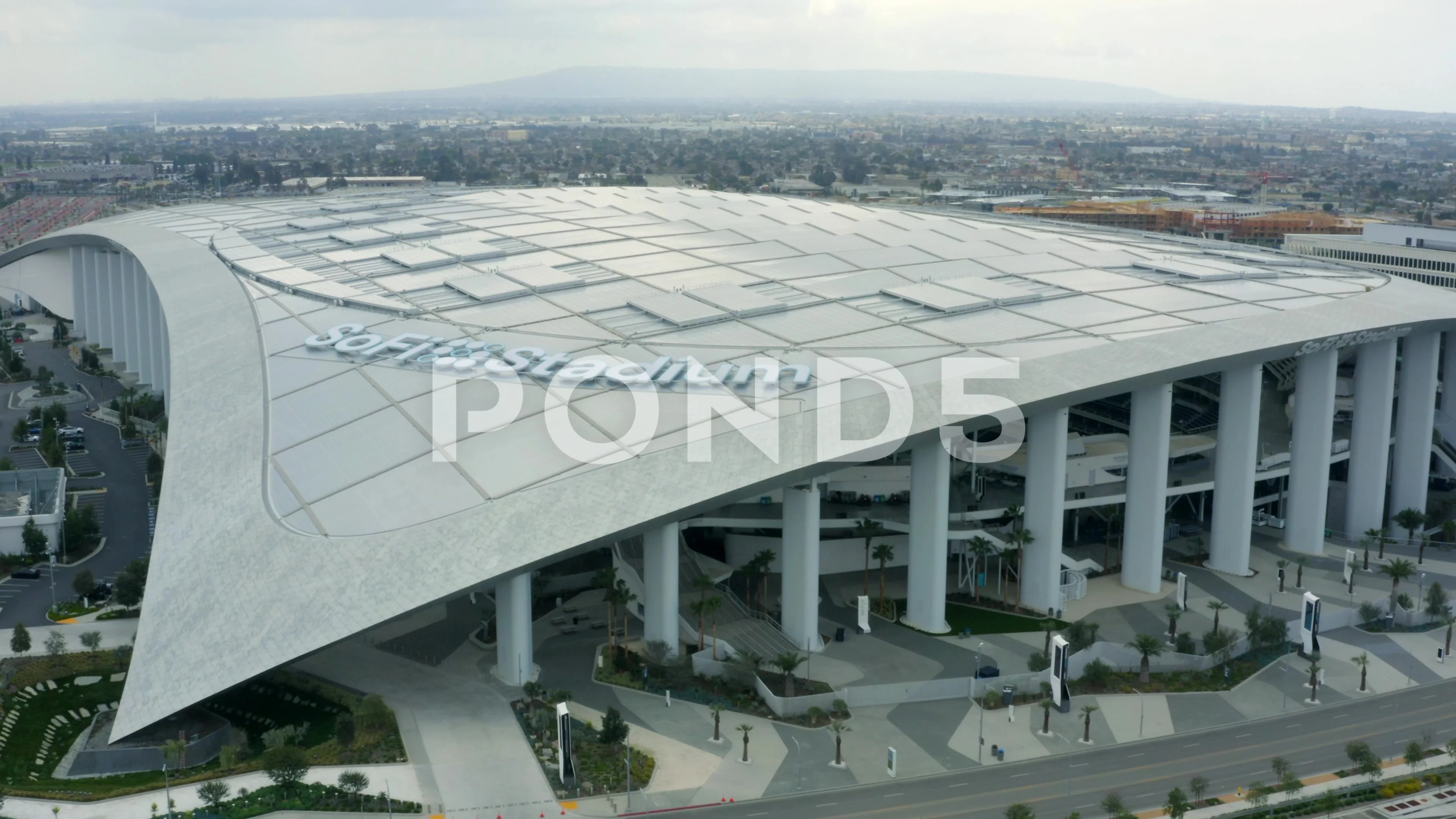 Aerial 4K Footage Of Empty SoFi Stadium In Inglewood Before Super Bowl LVI  In Los Angeles, California, USA Free Stock Video Footage Download Clips