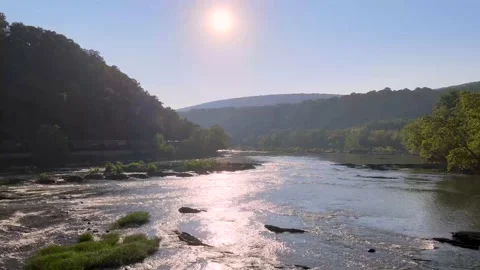 Aerial 4K Footage: Harpers Ferry West Virgina, Train Shenandoah River (2 of 4) Stock Footage